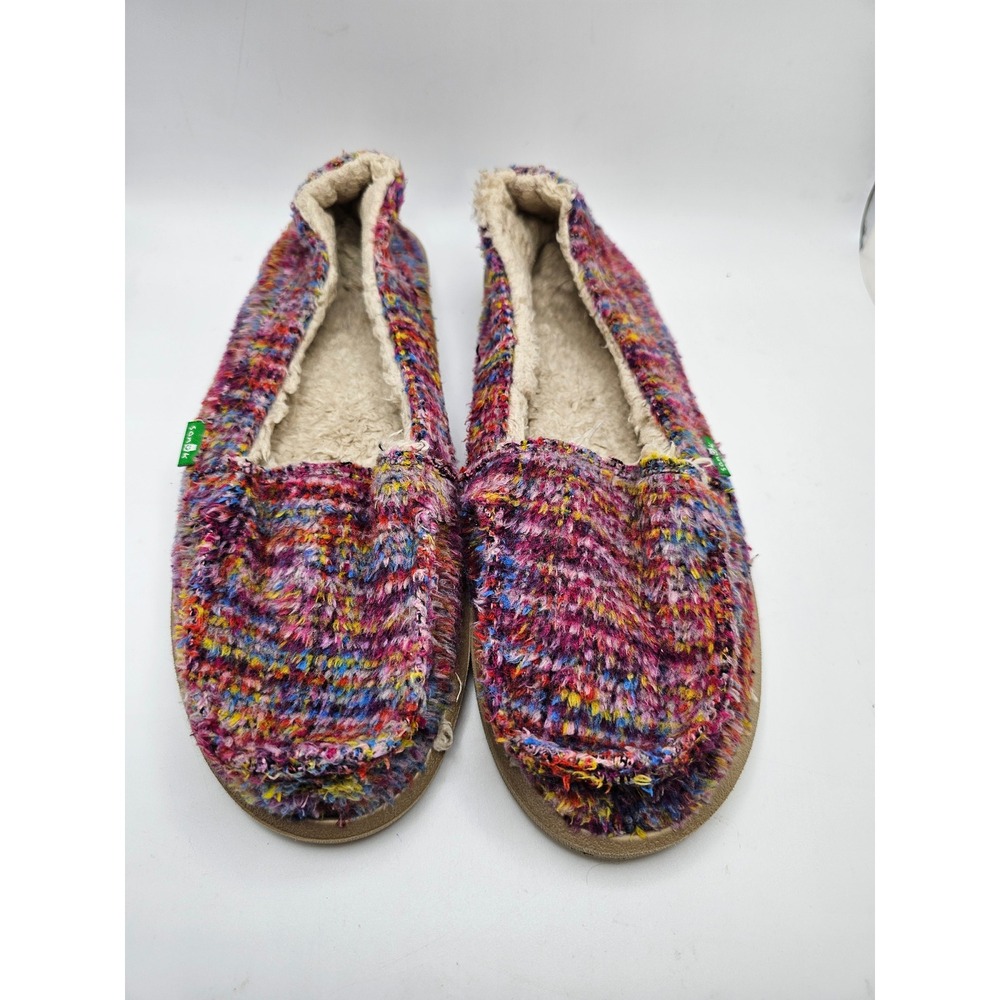 Sanuk Meltaway Slippers Women 9 Multi-Color Shaggy Faux Fur Lined Slip On